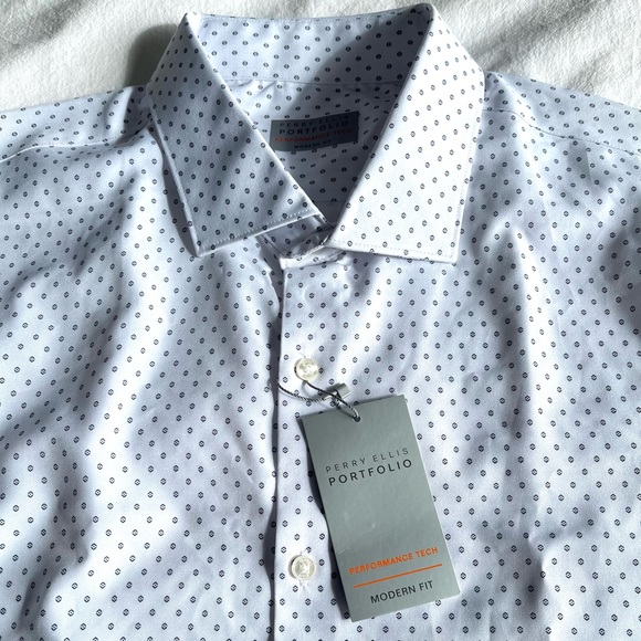 Perry Ellis Portfolio Performance Tech Dress Shirt Modern Fit 17.5 Gorpcore Lite - Picture 14 of 15
